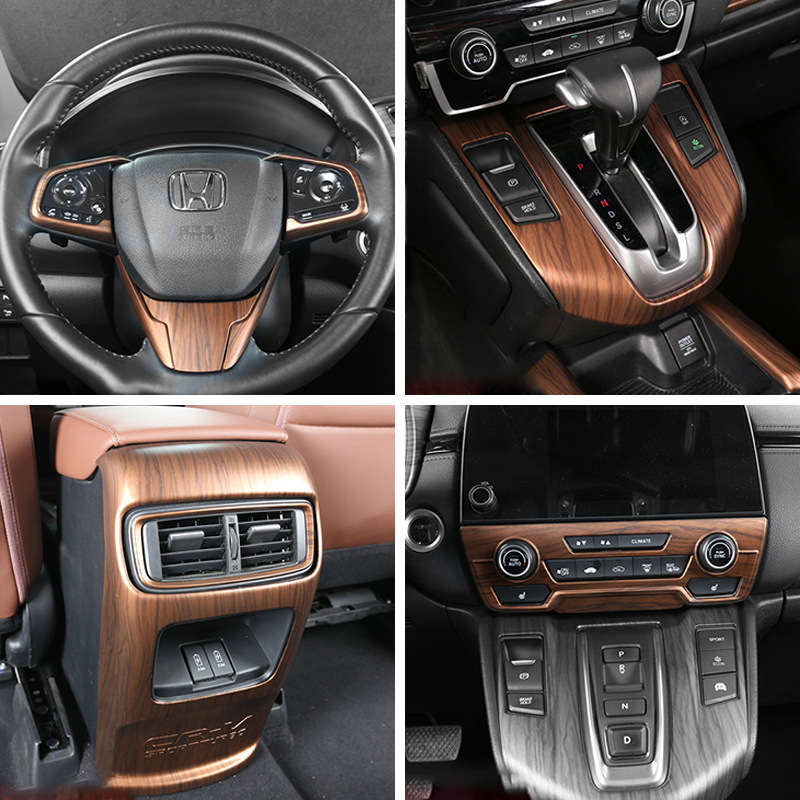 Suitable for 17-21 Honda CRV Haoying peach wood grain interior steering wheel armrest box water cup trim flare ring