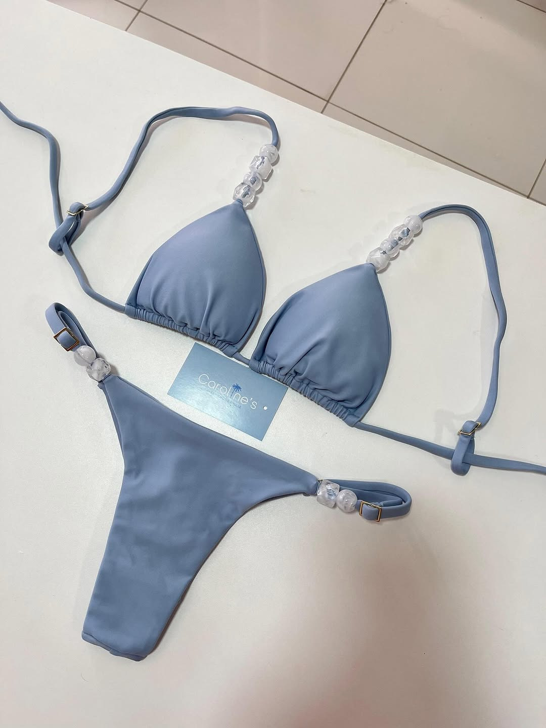 Women's High-End Fresh Split Bikini Solid Color Small Stone Accessory Design Hot Spring Resort Swimwear_voghion.com