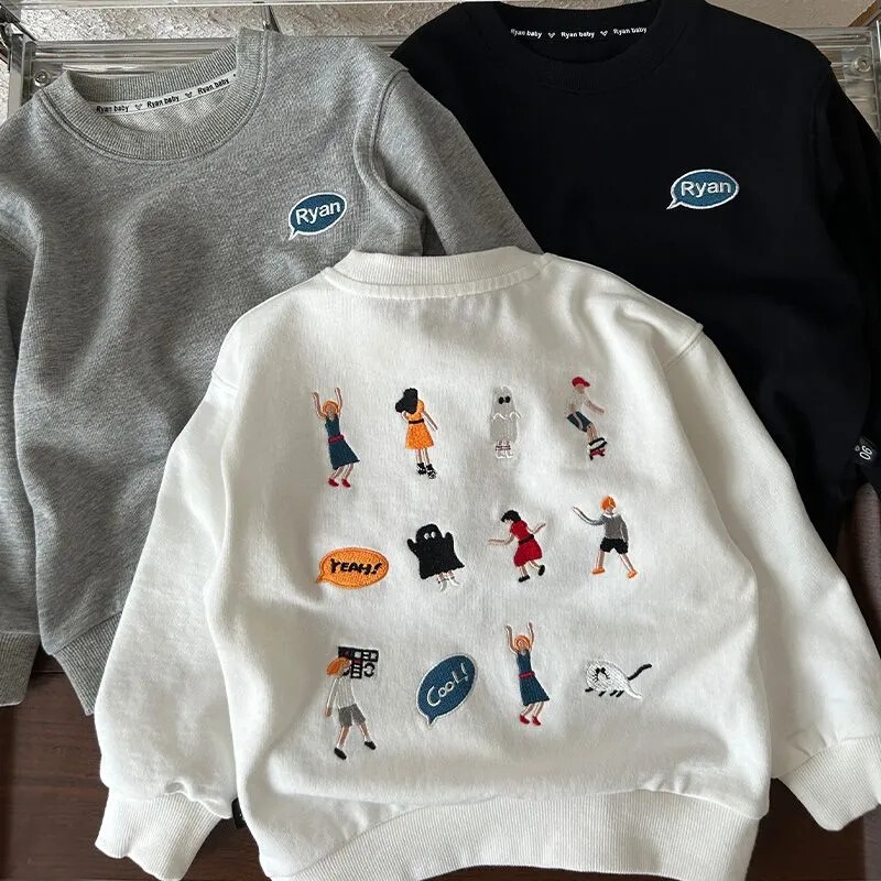 Children's Sweater Pure Cotton Cartoon Western Style Korean Style Spring and Autumn Loose Base Shirt for Boys and Girls Baby Western Style Casual Top