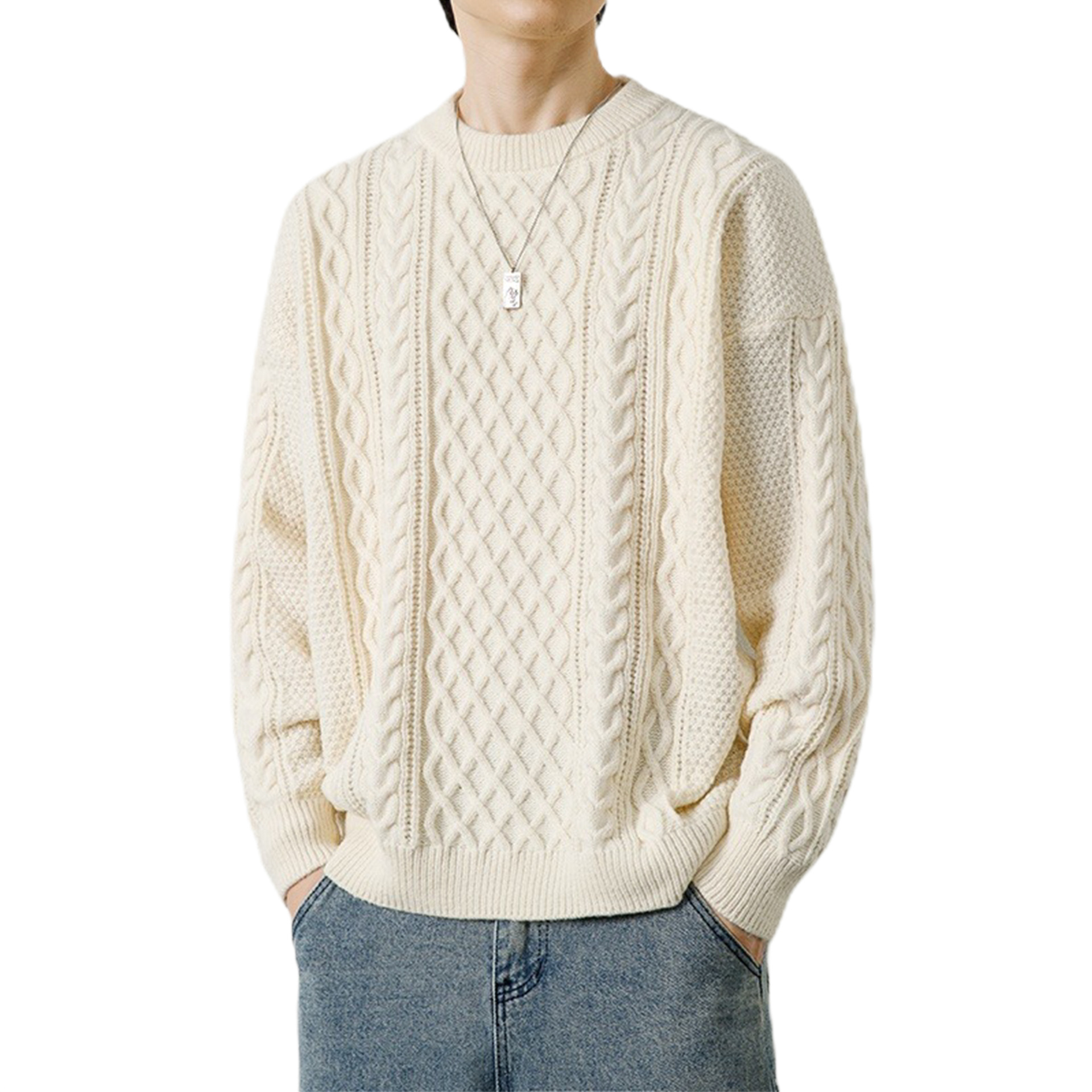 Explosiones transfronterizas de tamaño europeo suéter de punto de tamaño grande para hombres y mujeres otoño invierno cuello redondo cuello alto con lana de color sólido fábrica al por mayor