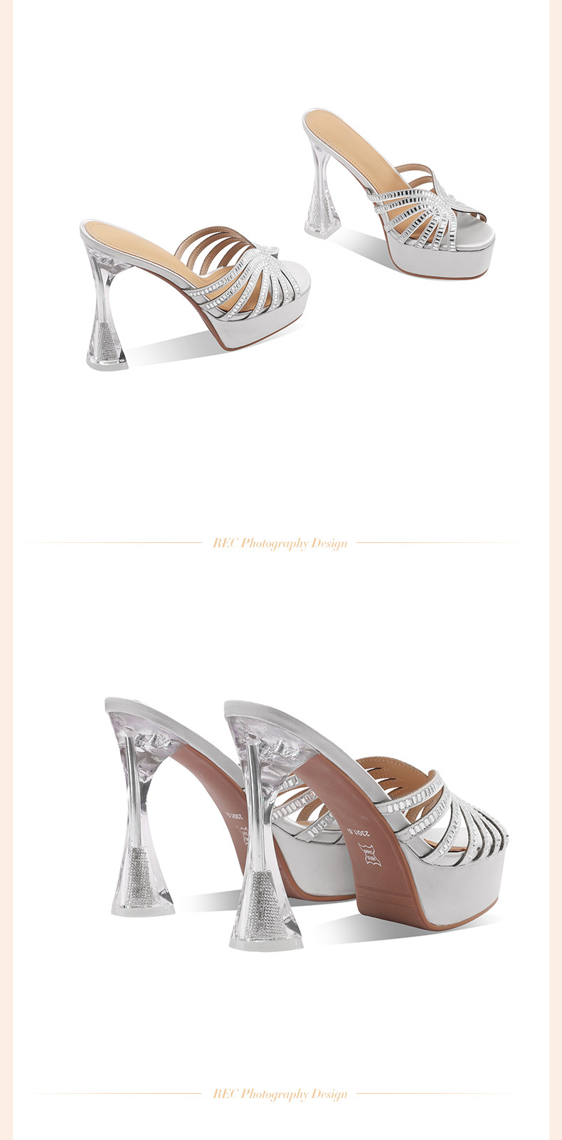 Sandal cao gót nữ hở mũi đính pha lê, gót 9 cm, đế platform, mũi tròn — đen chi tiết 16