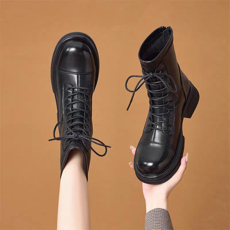 2026 Autumn and Winter Thick-Heeled Thick-Soled Martin Boots British Style Short Boots Fashionable Casual Versatile Comfortable Slimming Boots for Women