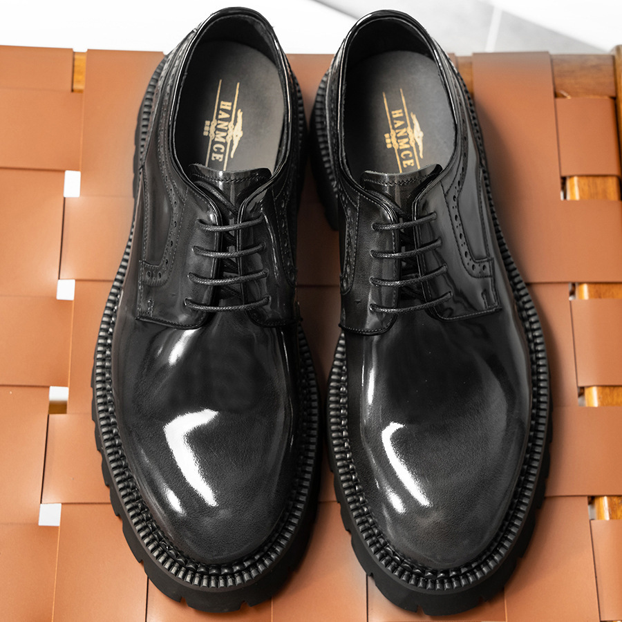 봄과 가을 한국 스타일 두꺼운 가죽 가죽 세트 웨딩 신발 유행 신발 남성 신발 큰 발가락 가죽 신발 남성 가죽 라운드 발가락 영국 캐주얼