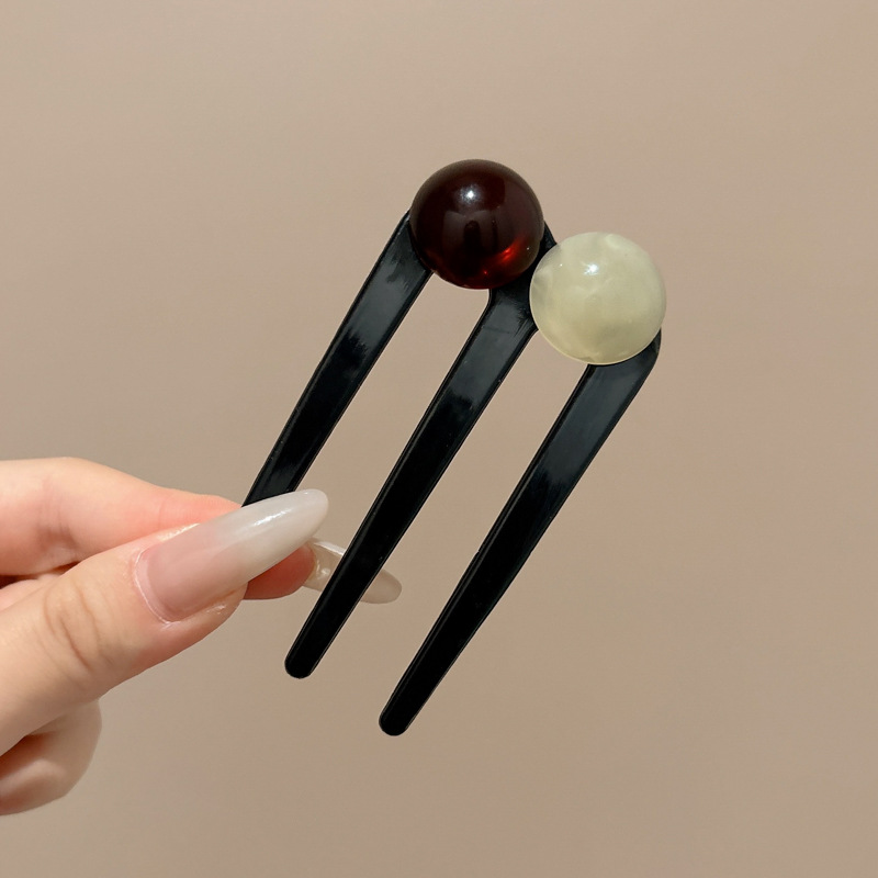 Horquilla en forma de U de cabello perezoso, cabeza de bola femenina, artefacto fijo, temperamento de sentido avanzado, peinado, horquilla para el cabello en la parte posterior de la cabeza, tocado