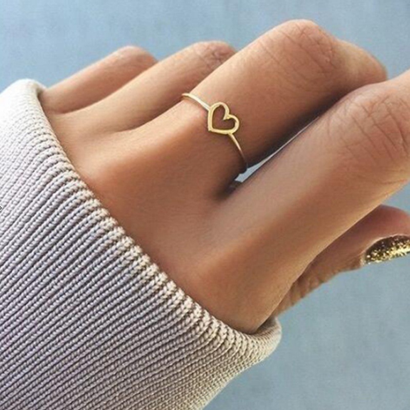 Stainless Steel Material Valentine'S Day Festival Sweet Heart Shape Stainless Steel Hollow Out Rings