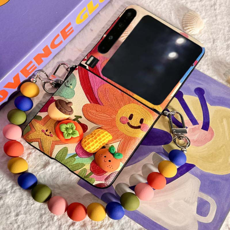 Oil Painting Cute Sun Smiley Face Suitable for Huawei Pura X Mobile Phone Case Wide Foldableing Screen Pura X Leather Anti-Fall Case