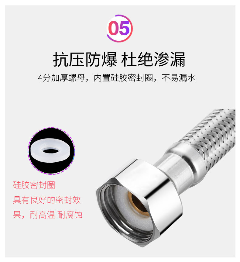 304 stainless steel high-pressure explosion-proof metal braided hose water heater, toilet, cold and hot faucet inlet and outlet pipes, 4 minutes undefined