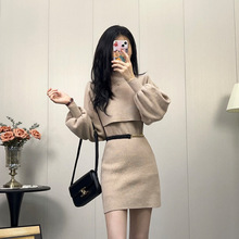2025春季时尚女装法式慵懒风针织两件套连衣裙高级气质毛衣裙套装