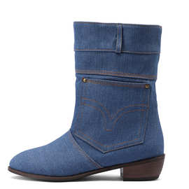 2022秋季欧美大码40-43低跟中筒靴女复古外贸马丁女靴子