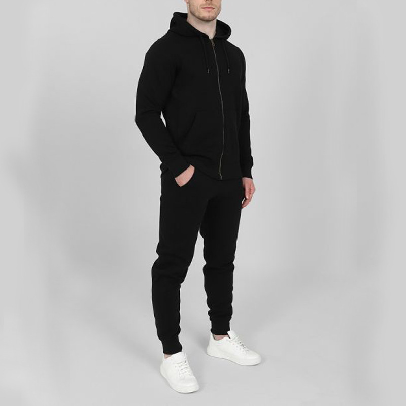 Autumn and Winter Sports Men's Fashion Casual Set Hooded Cardigan Coat Solid Color_voghion.com