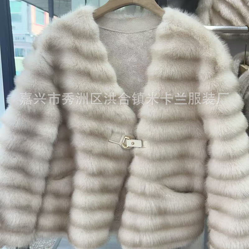 Cross-Border Wholesale Large Fur Collar Short Slim-Fit Jacket Eco-Friendly European Mink Women's Plush Coat Fur Jacket