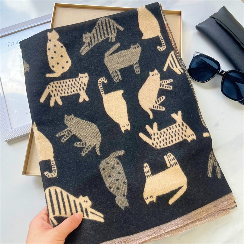 Autunno e inverno nuovo gatto colorato carino ragazza studentessa caldo scialle sciarpa di alta qualità grande 666_voghion.com