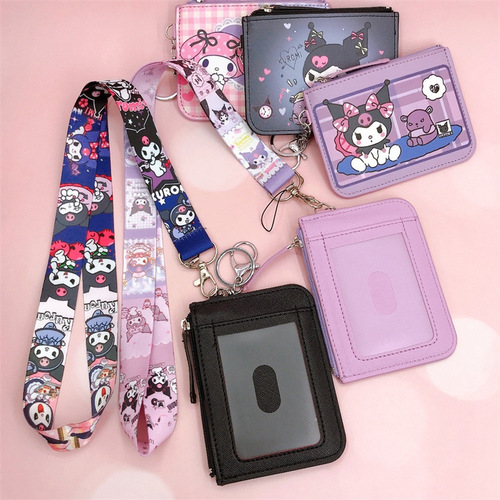 Cartoon Kuromi card holder coin purse card holder work ID holder work ID card lanyard halter neck with key ring