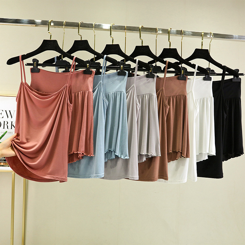 Modal Spring and Summer Camisole Ruffled Shorts Two-piece Suit Thin Sleeveless Top Autumn and Winter Home Pajamas Modal Spring and Summer Camisole Ruffled Shorts Two-piece Suit Thin Sleeveless Top Autumn and Winter Home Pajamas