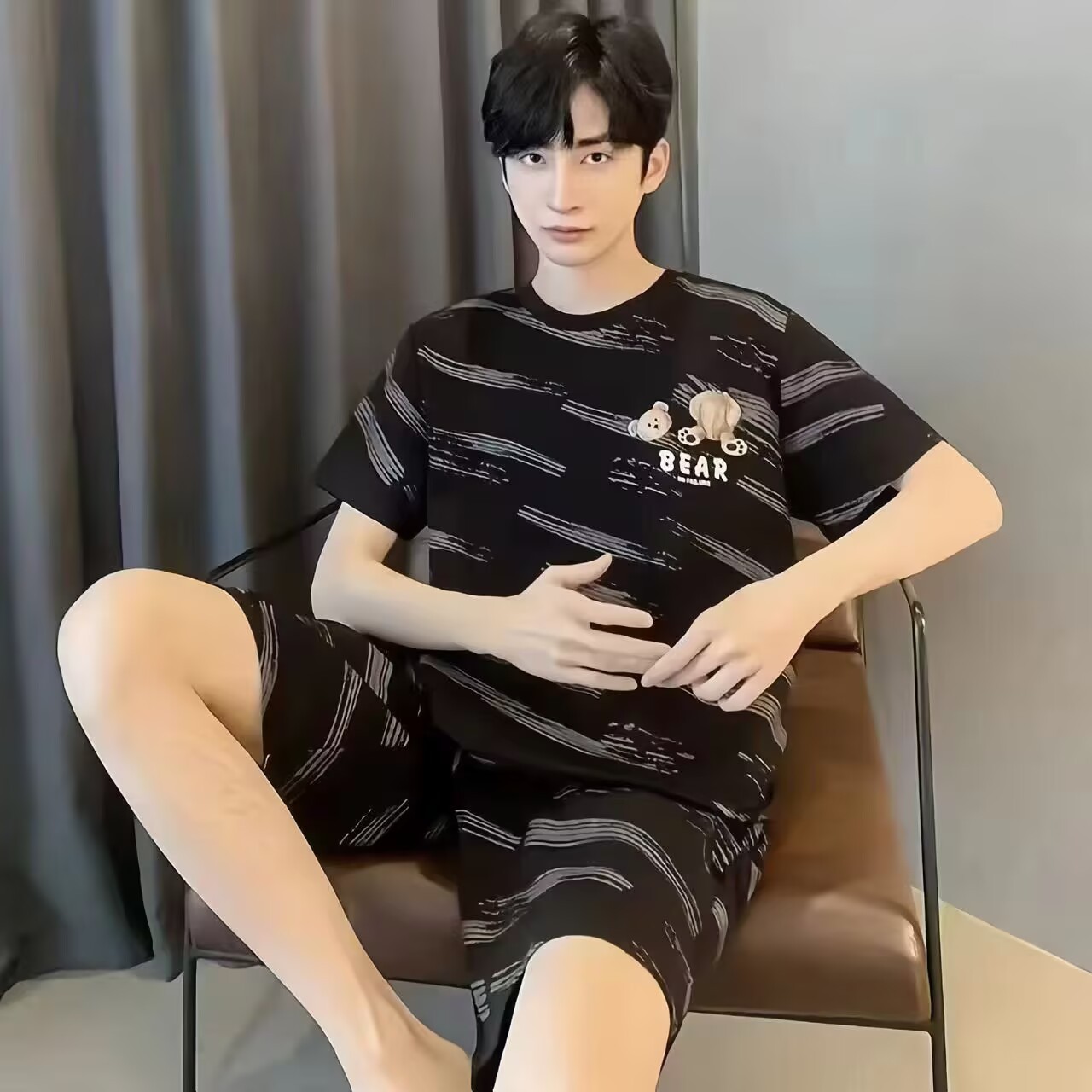 2026 comercio exterior transfronterizo verano estilo coreano de dibujos animados hombre simple relajado ocio de manga corta traje de ropa para el hogar se puede usar fuera