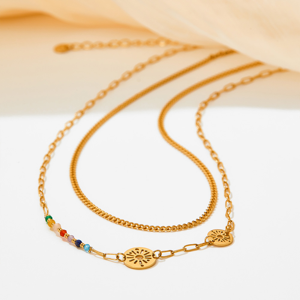 Retro Flower Stainless Steel Inlay Artificial Crystal Bracelets Anklet Necklace