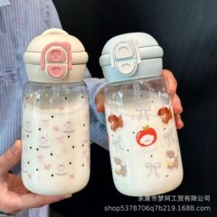 漫画クマダブル飲み口カップストロークリエイティブかわいいカップ学生女の子イン高価値プラスチック水カップ