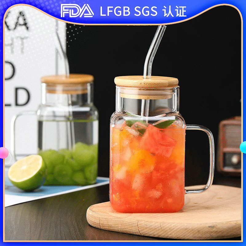 Paja vidrio ins estilo hogar borosilicato con mango marca taza de agua de gran capacidad Oficina taza con tapa
