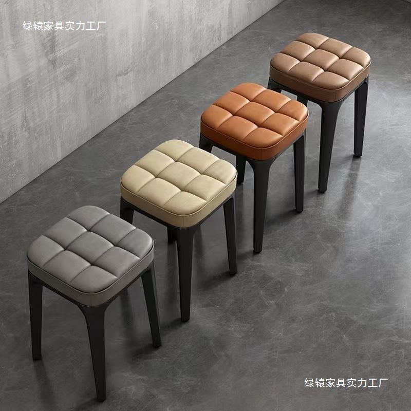 Stool for Home Use, Square Stool, Soft Cushion, Light Luxury Sofa Dining Stool, Stackable, Thickened Plastic Living Room Dining Chair