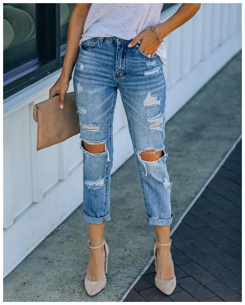 Washed Water Ripped Straight Leg Jeans NSJRM72194