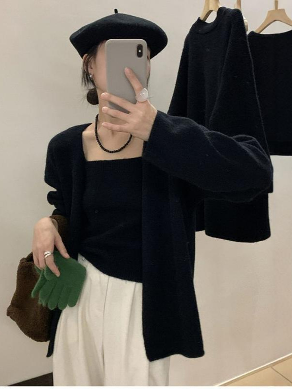 羊绒韩版针织开衫吊带背心两件套秋冬新品减龄毛衣温柔风宽松上衣|undefined