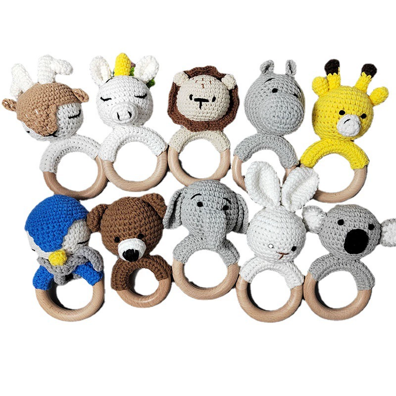 CROCHET BABY ANIMALS RATTLE TOY Handmade woven wool animal ripping 榉 榉 磨 c