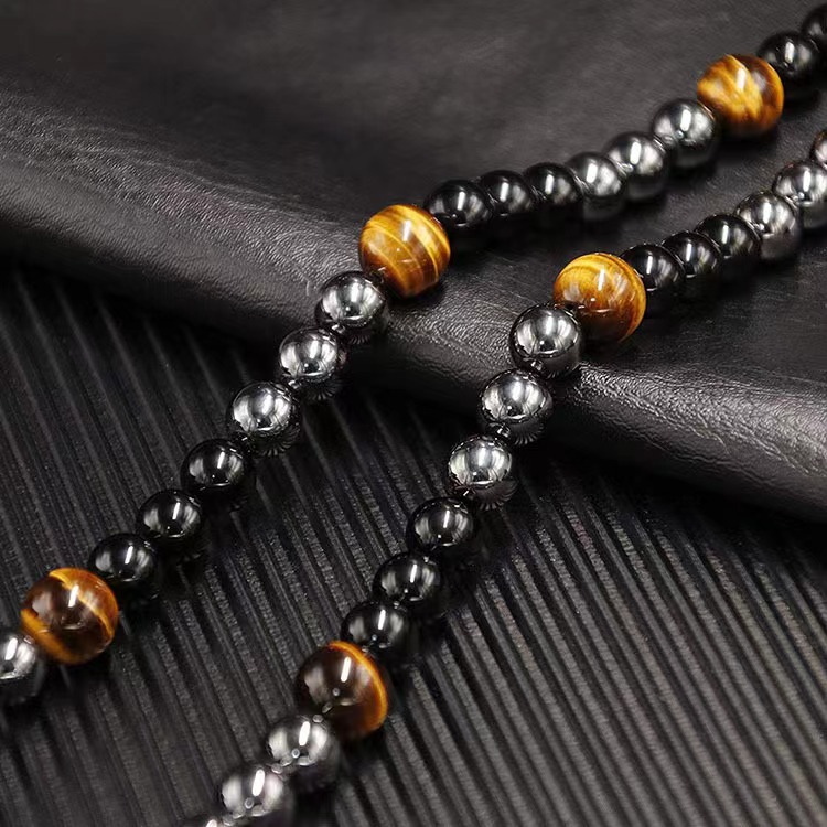 Collar de triple protección de piedra ojo de tigre, hematita y obsidiana, el más vendido de Amazon, collar retro para hombre image 4