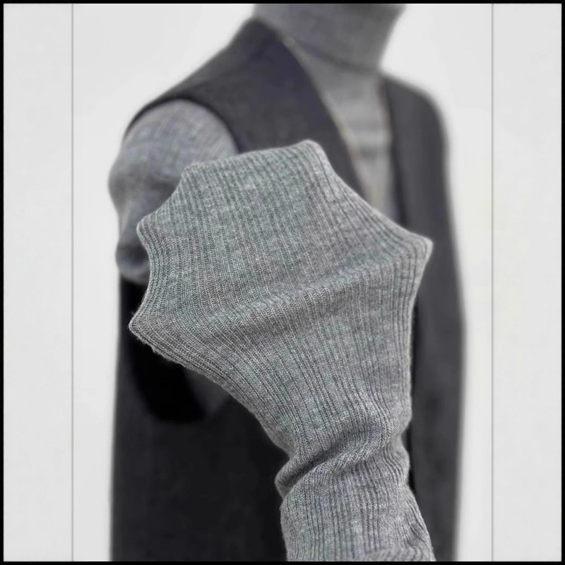 Korean-Style Gray Turtleneck Knit Sweater for Women, Autumn and Winter Blazer Vest, Base Ribbed Sweater, Stretchy Slim-Fit Top