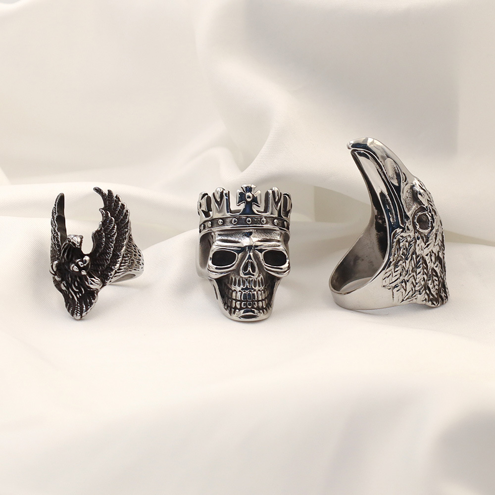 Rings Classification 1 Piece Quantity Vintage Style Punk Geometric Skull Stainless Steel Plating Halloween Men'S Rings