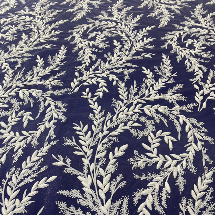 Vestido de noche de sequillas de encaje tela bordada impresa de plantas encaje impresión moderna vestido de boda tela