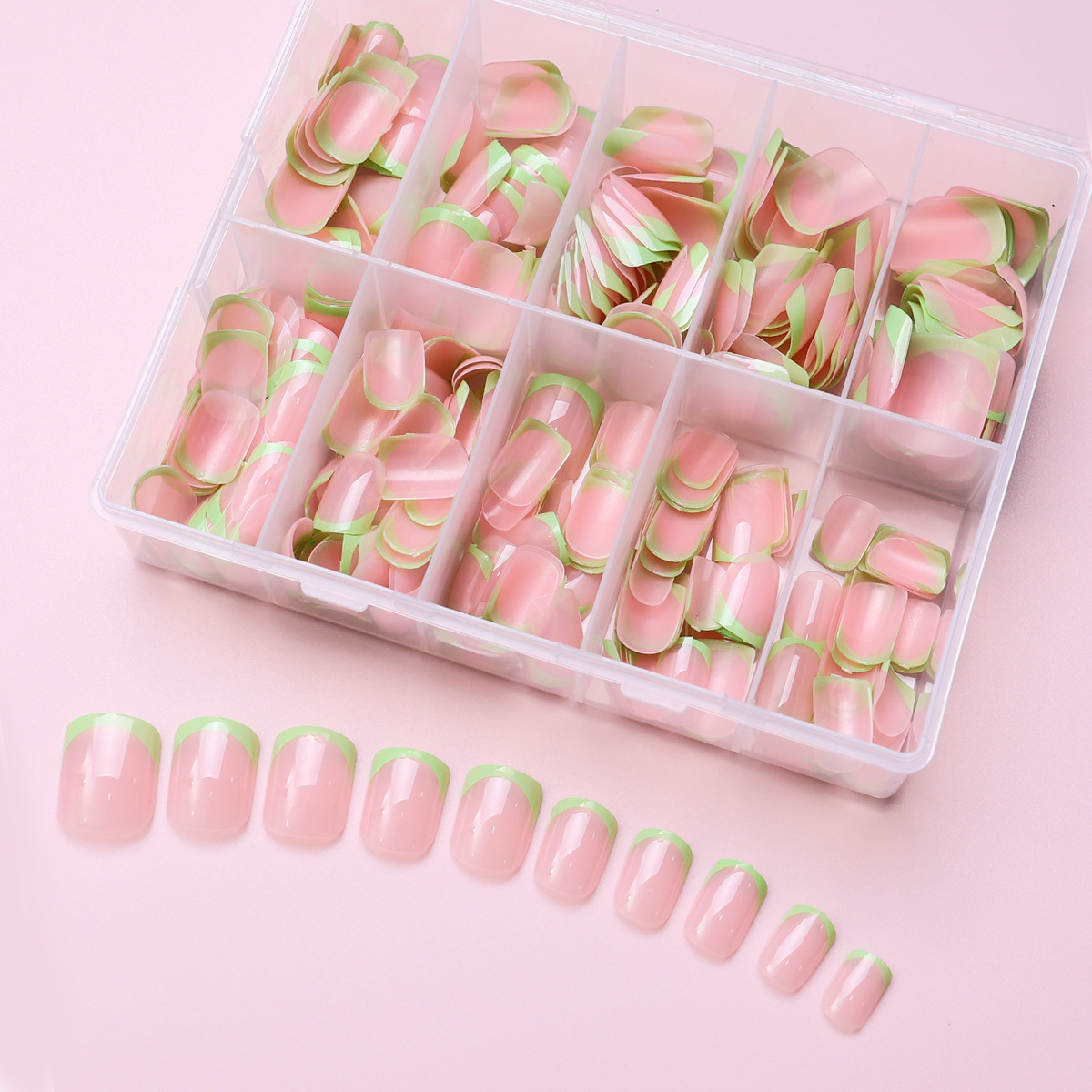 Corto rosa tierno joven verde tierno manicure francés encantador natural dulce ins viento producto acabado manicure falso