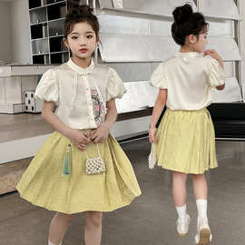 女童夏装套装裙子2024新款洋气连衣裙儿童夏季时髦国风中式两件套