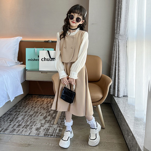 Girls' dress Spring and Autumn 2023 new Korean style western style children's long-sleeved dress children's big children's spring vest dress