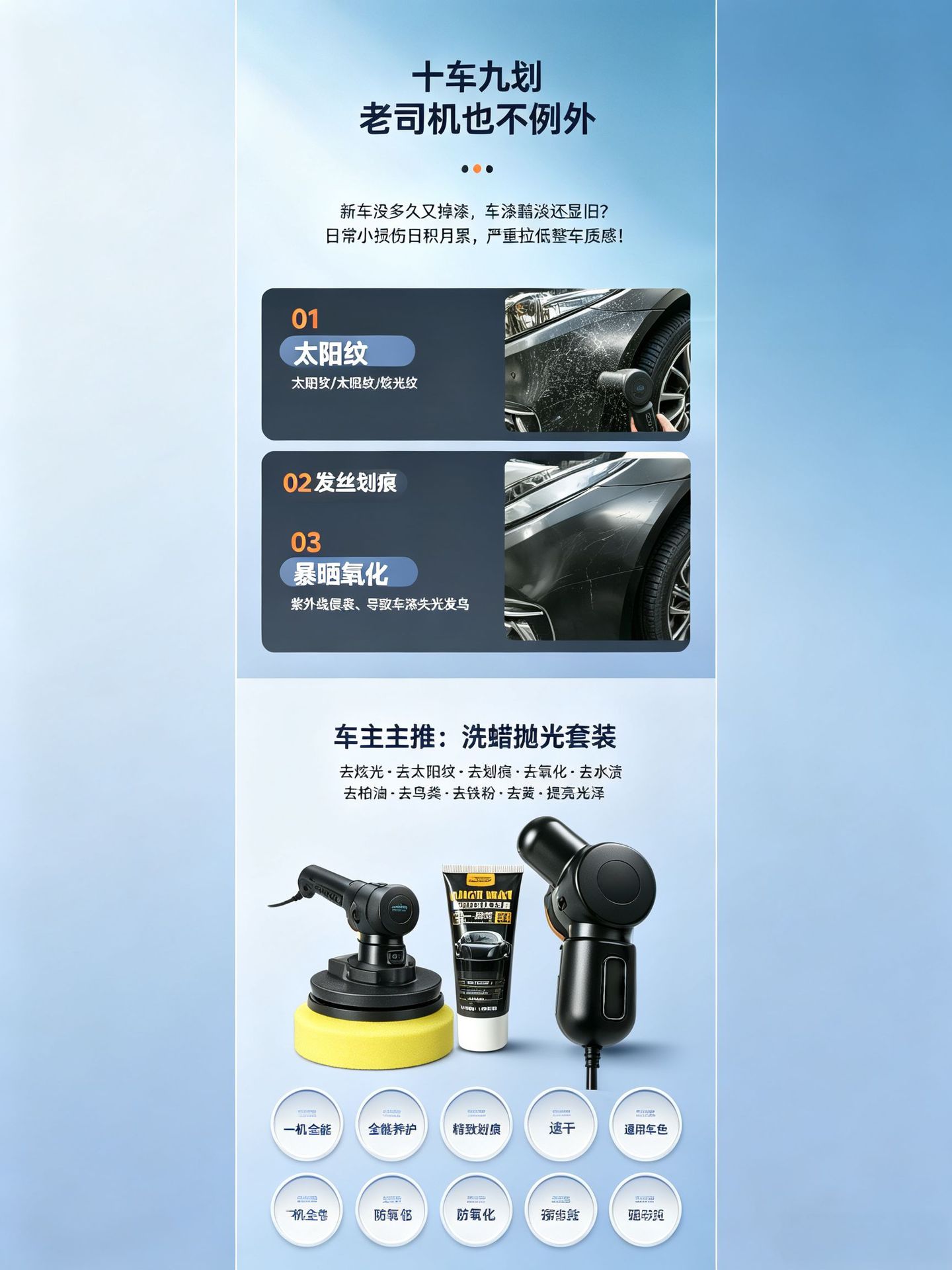 Car scratch repair wax set, car waxing machine set, paint surface abrasive polishing wax, repair wax