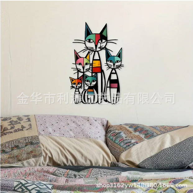 クロスボーダー新製品ウォールアートクリエイティブカラフルな猫鉄工芸品壁の装飾壁掛け装飾家の装飾|undefined
