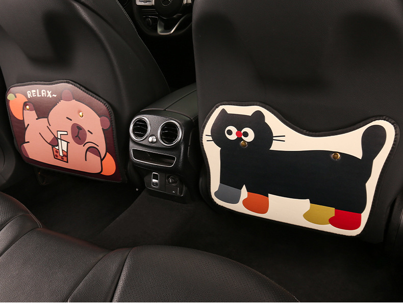 Women's cute cartoon car seat back anti-kick cushion car seat back anti-fouling cushion short back pocket suspension type