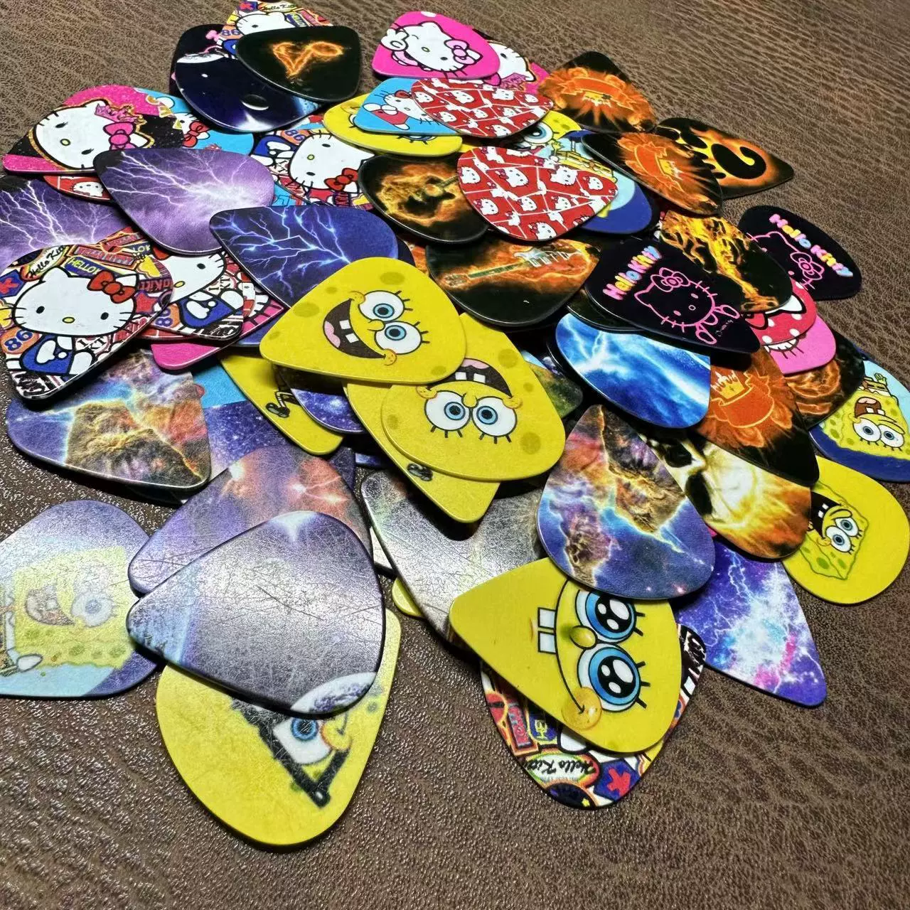 Color Printed Guitar Pick, Celluloid & ABS, 0.71 mm, Assorted Patterns