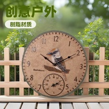 【亚马逊热销产品】12寸户外防水花园欧式创意带温度计树脂挂钟