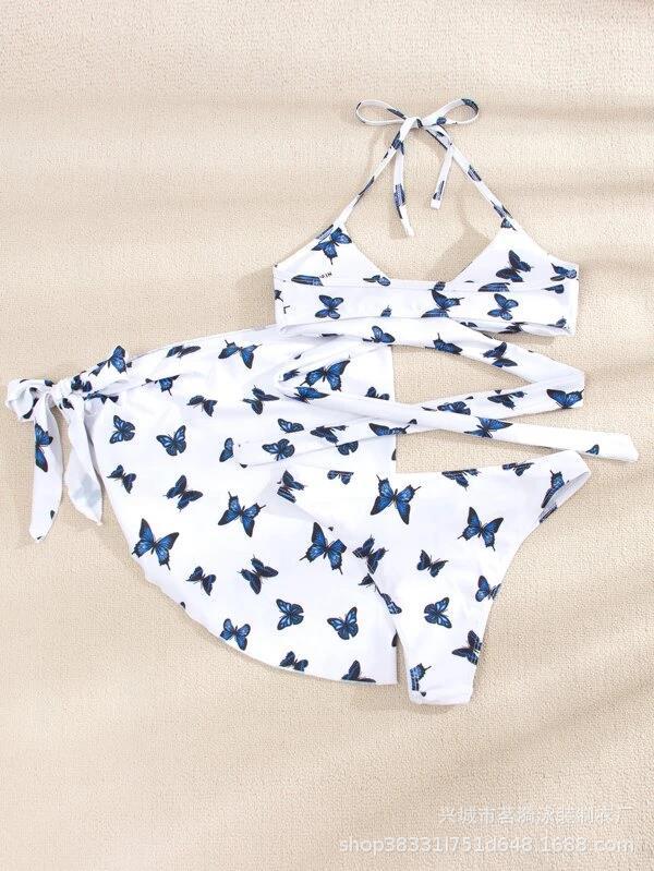Mingyi nuevas mujeres europeas y americanas sexy mariposa moda de alta gama Bikini natación dividida traje de baño de tres piezas