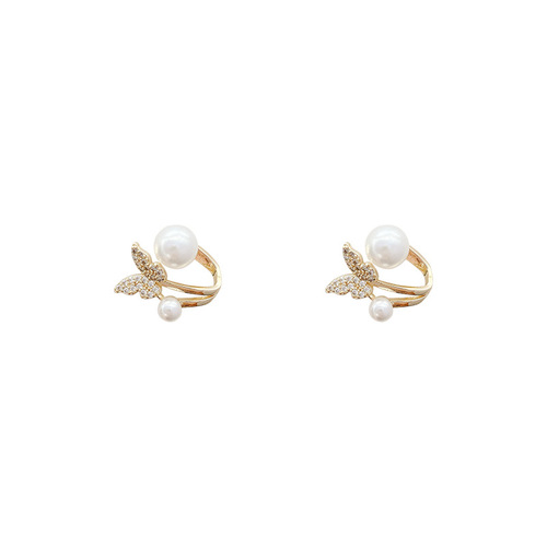 S925 silver needle Korean new butterfly pearl earrings light luxury niche high-end design back-hanging stud earrings
