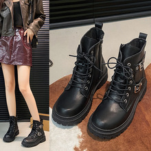皮面马丁靴女2025新款爆款时装靴复古帅气短靴女厚底英伦风机车靴