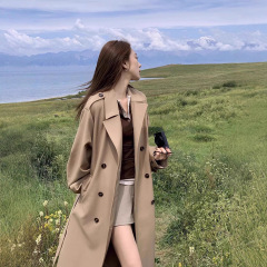 卡其色早秋风衣外套女2025韩系英伦风中长款小个子高级感气质垂感