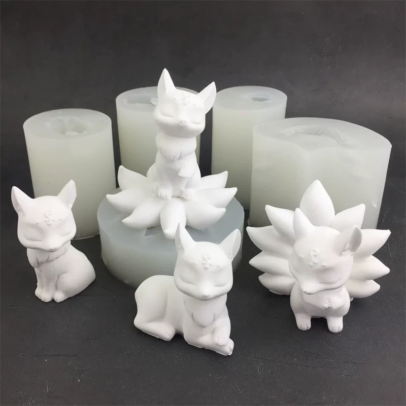 Set, silicone mold, aromatherapy, candle, 2 pieces, fox, handmade