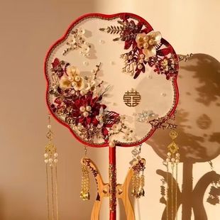 Ancient Style Tuanzi Bride Wedding Xiuhe Chinese Wedding Chinese Xiuhe Clothing Hi Fan Holding Flower diy Finished Fan