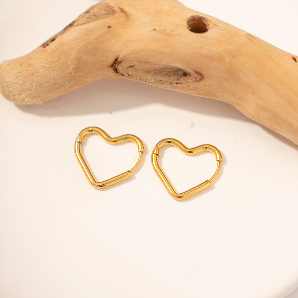 Romantic Heart Shape Stainless Steel Earrings Gold Plated Stainless Steel Earrings