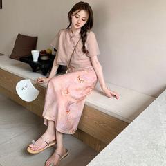 吊りスカート女装小衆新中国式復古国風高腰スーツスカート小香風ワンピース2点セット夏