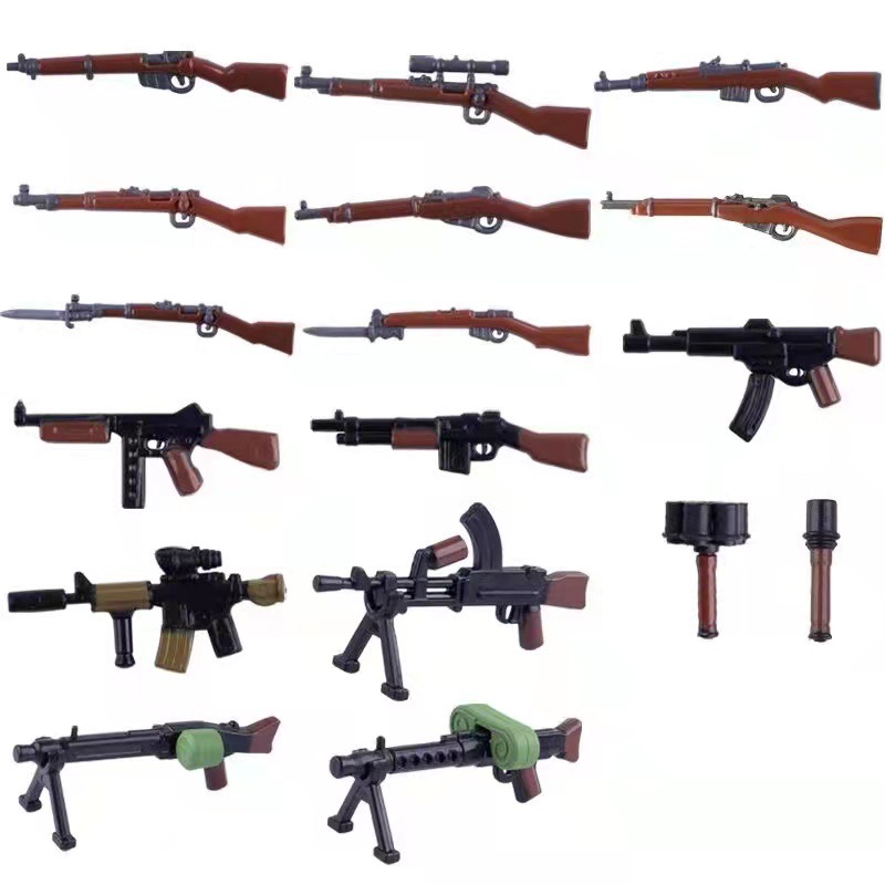 二战军事人仔配件双色枪武器小颗粒积木拼装玩具速卖通跨境