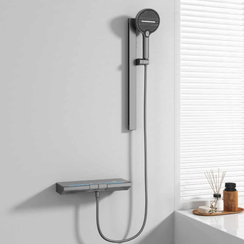 Gunmetal Gray Shower Set, Copper Household Shower System for Small Apartments, Simple Bathtub Faucet with Digital Display and Piano Keys, Separate Showerhead Gunmetal Gray Shower Set, Copper Household Shower System for Small Apartments, Simple Bathtub Faucet with Digital Display and Piano Keys, Separate Showerhead