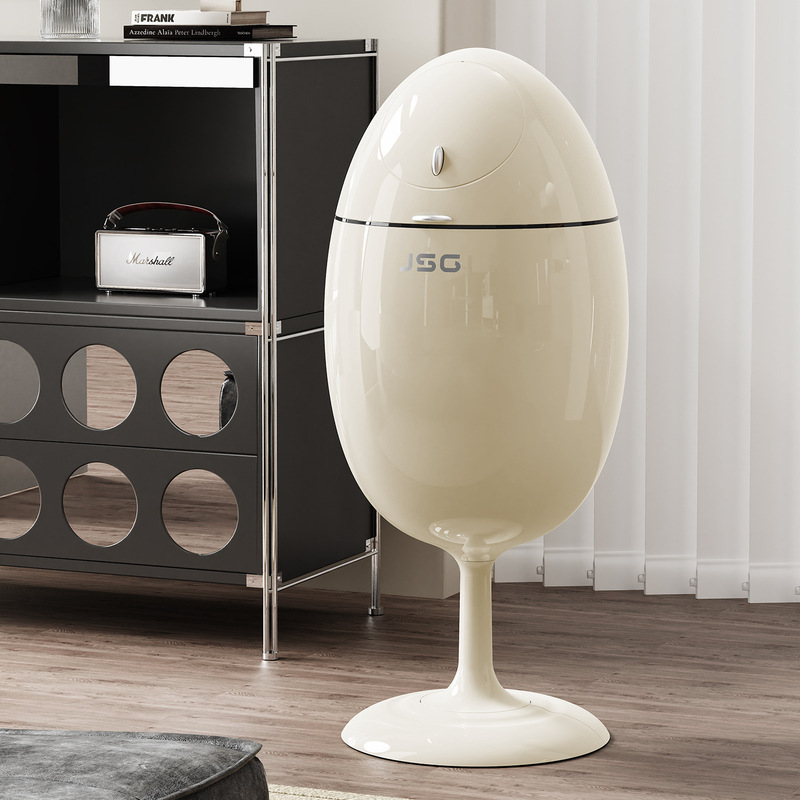 Dinosaur Egg-Shaped Large-Capacity Smart Trash Can with Lid, Sensor-Operated, Cream-Style, for Home Use, Light Luxury Standing Trash Can for Bedroom Dinosaur Egg-Shaped Large-Capacity Smart Trash Can with Lid, Sensor-Operated, Cream-Style, for Home Use, Light Luxury Standing Trash Can for Bedroom