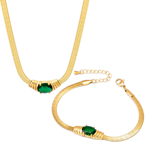 Cross-border fashion jewelry flat snake chain claw zircon pendant non-fading titanium steel clavicle chain white green diamond bracelet necklace for women